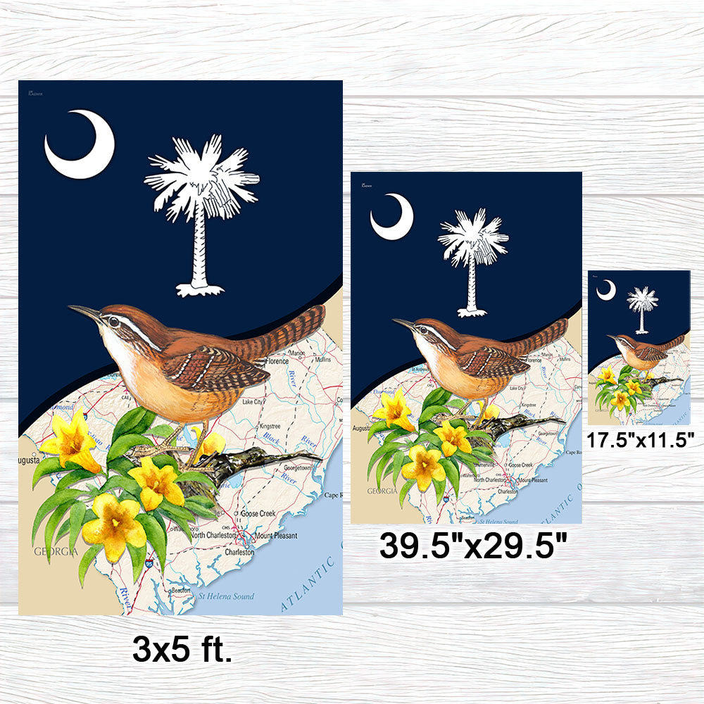 Carolina Wren with Yellow Jessamine, South Carolina Flag TPT745F