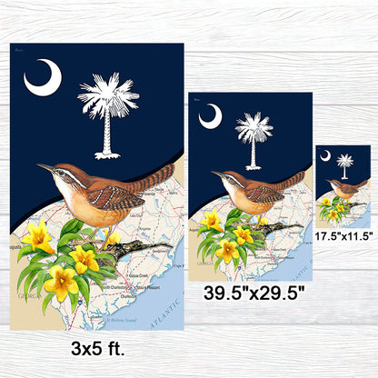 Carolina Wren with Yellow Jessamine, South Carolina Flag TPT745F