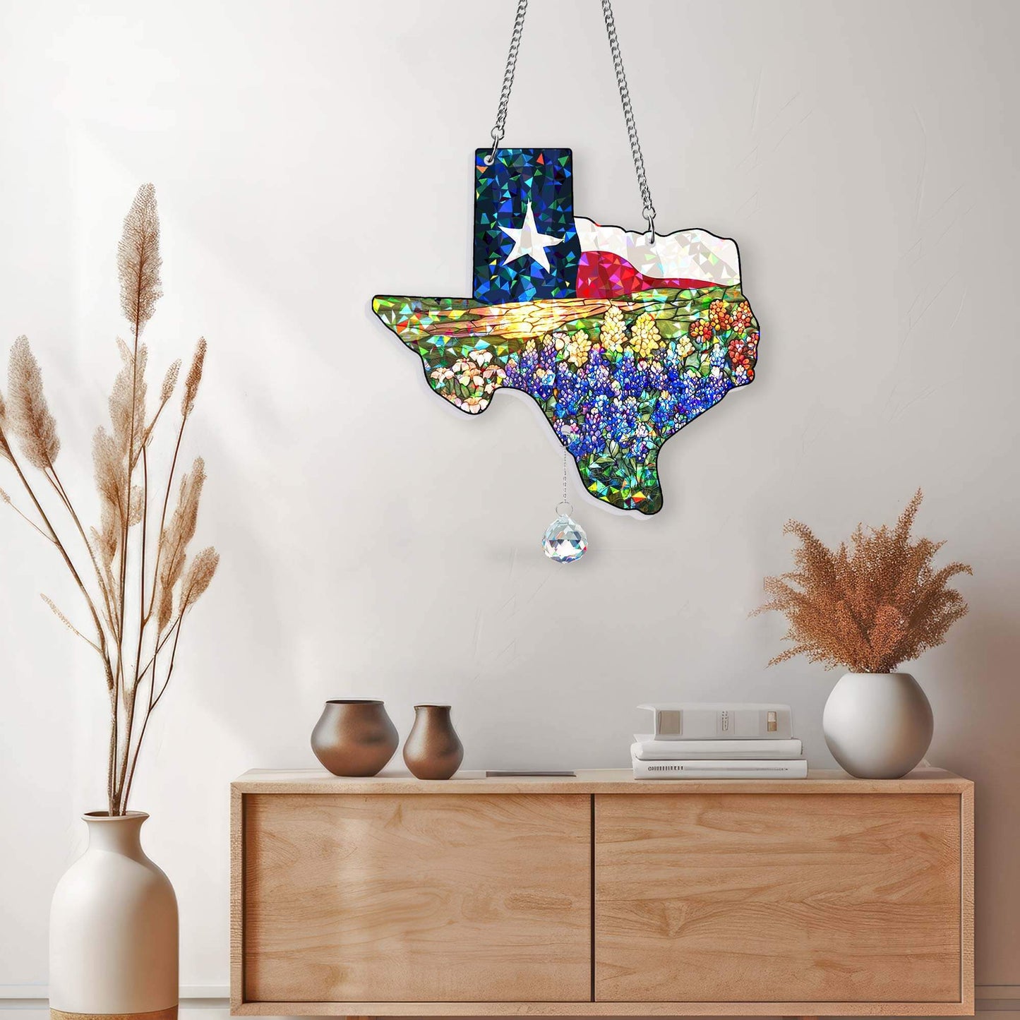 Texas Flag and Bluebonnets Flower Hologram Window Hanging VTM1526TNB