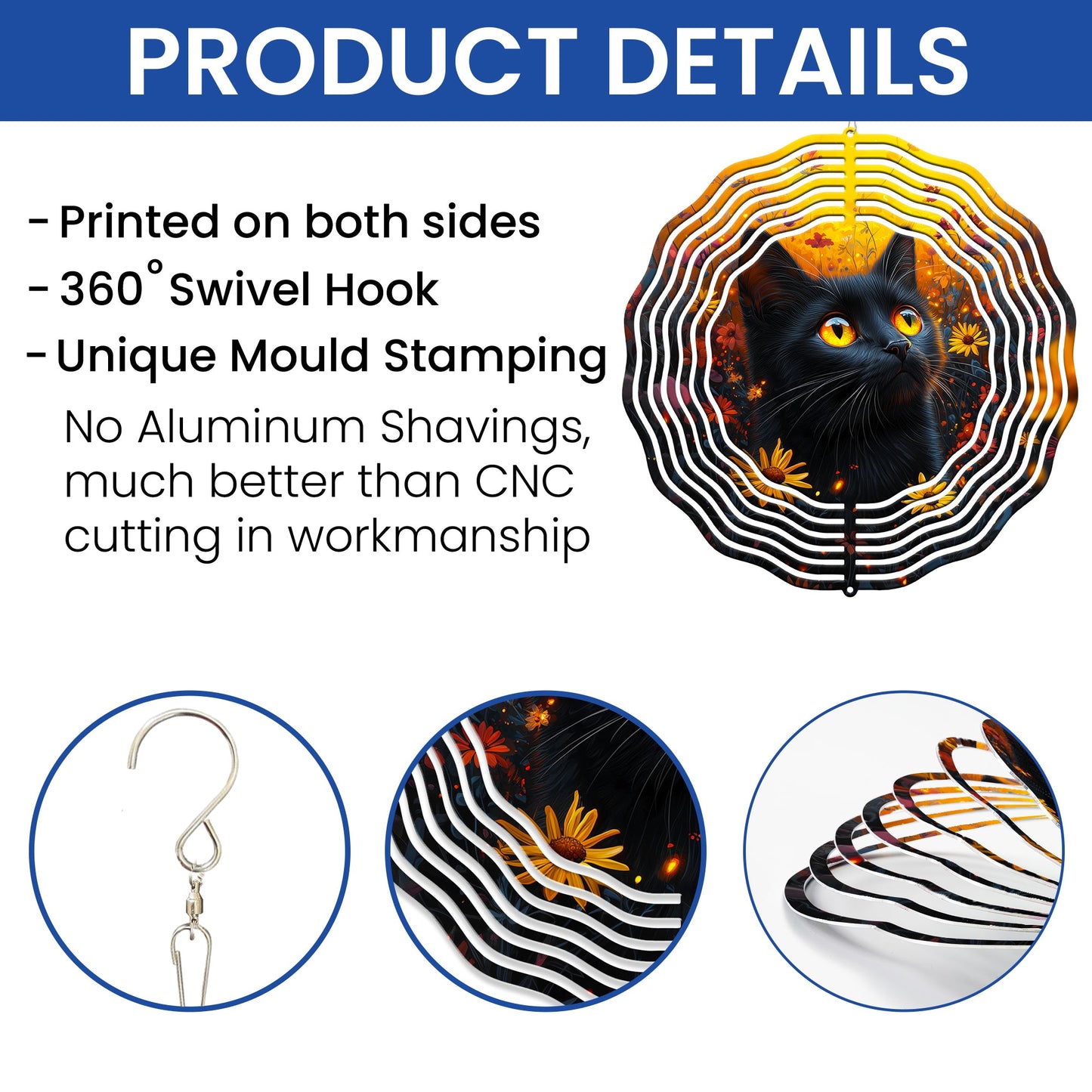 Black Cat In Flower Garden Wind Spinner VTM989WS