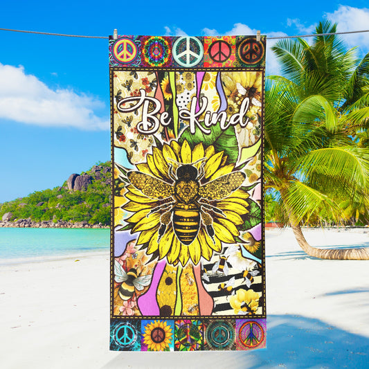 Hippie Be Kind, Bee Sunflower Peace Sign Beach Towel TPT2729NTH