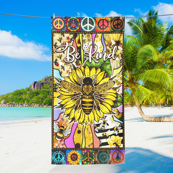 Hippie Be Kind, Bee Sunflower Peace Sign Beach Towel TPT2729NTH