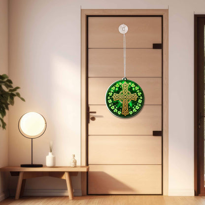 Irish Celtic Cross Shamrock St. Patrick's Day Acrylic Suncatcher Hanging Sign MLN5030AS