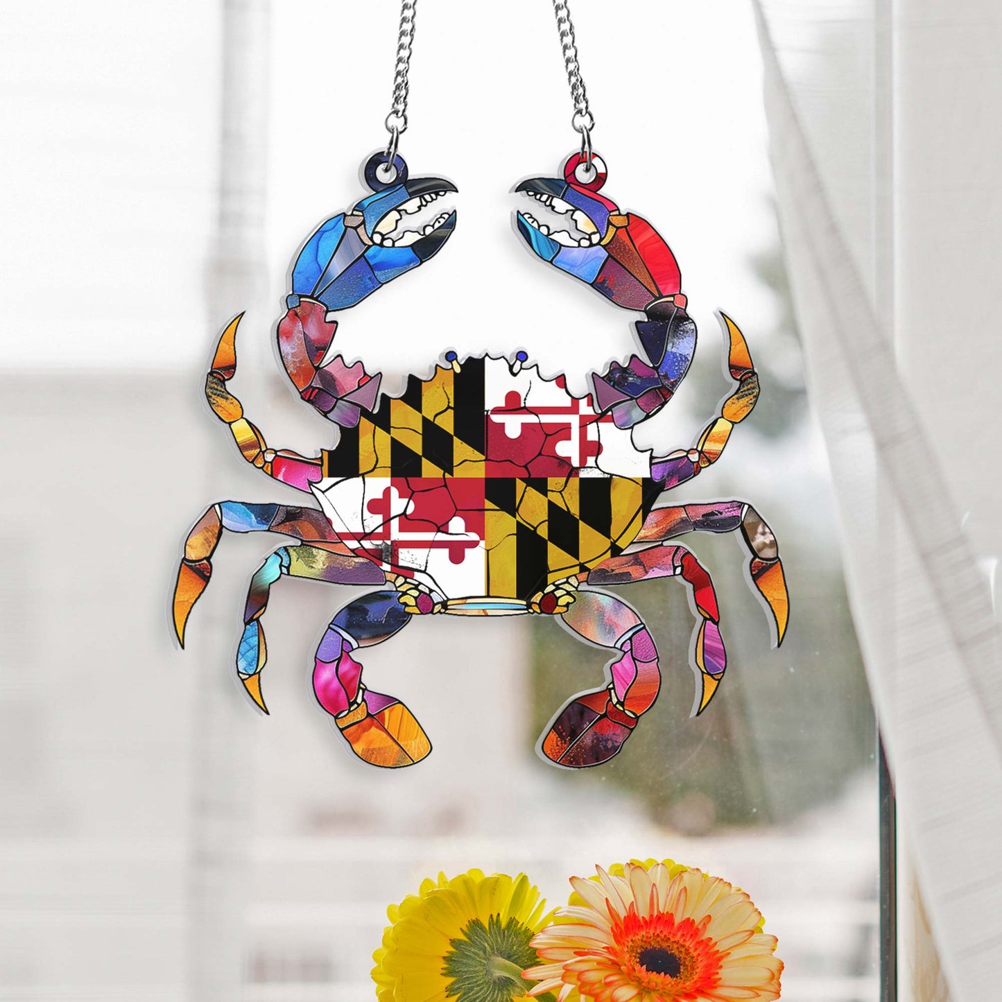 Maryland State Flag Maryland Crab Acrylic Suncatcher Hanging Sign VTM1017AS
