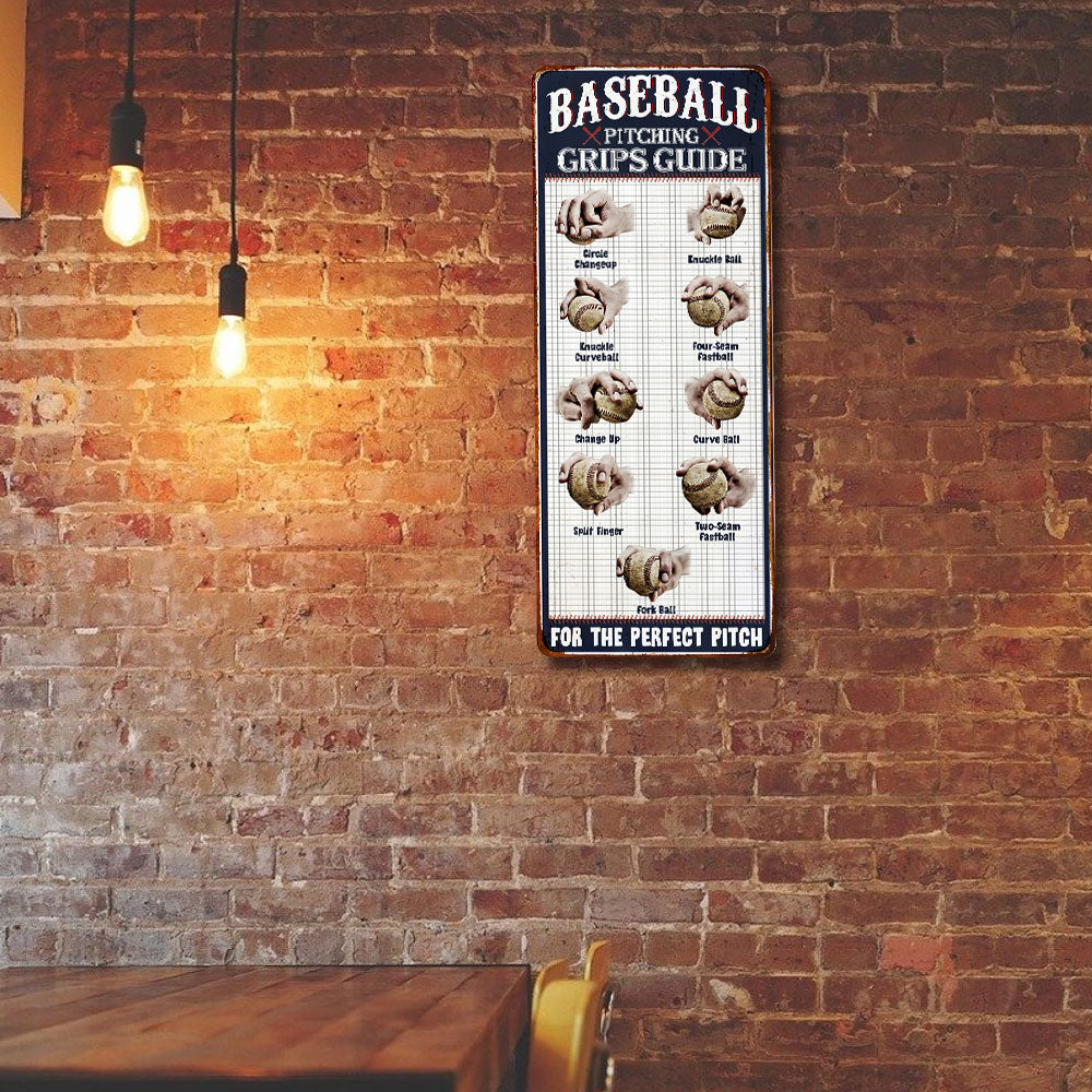 Baseball Pitching Grips Hanging Metal Sign