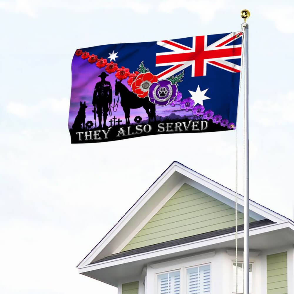 Anzac Day, Remembrance Day Red Purple Poppy They Also Served Grommet Flag TQN2698GF