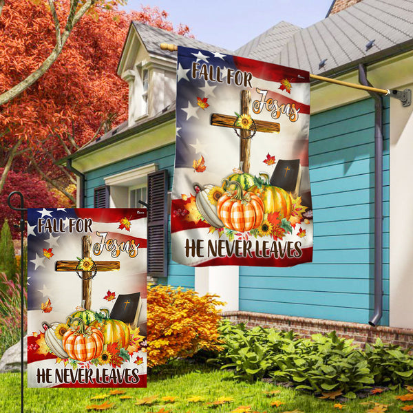 Fall American Flag Fall For Jesus He Never Leaves MLN1793F