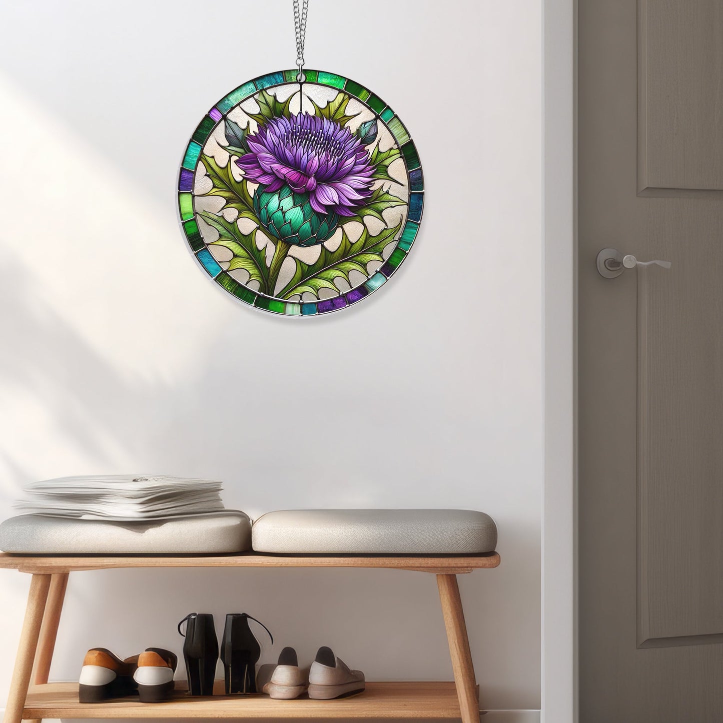 Purple Thistles Flower Suncatcher Acrylic Hanging Sign TQN4663AS