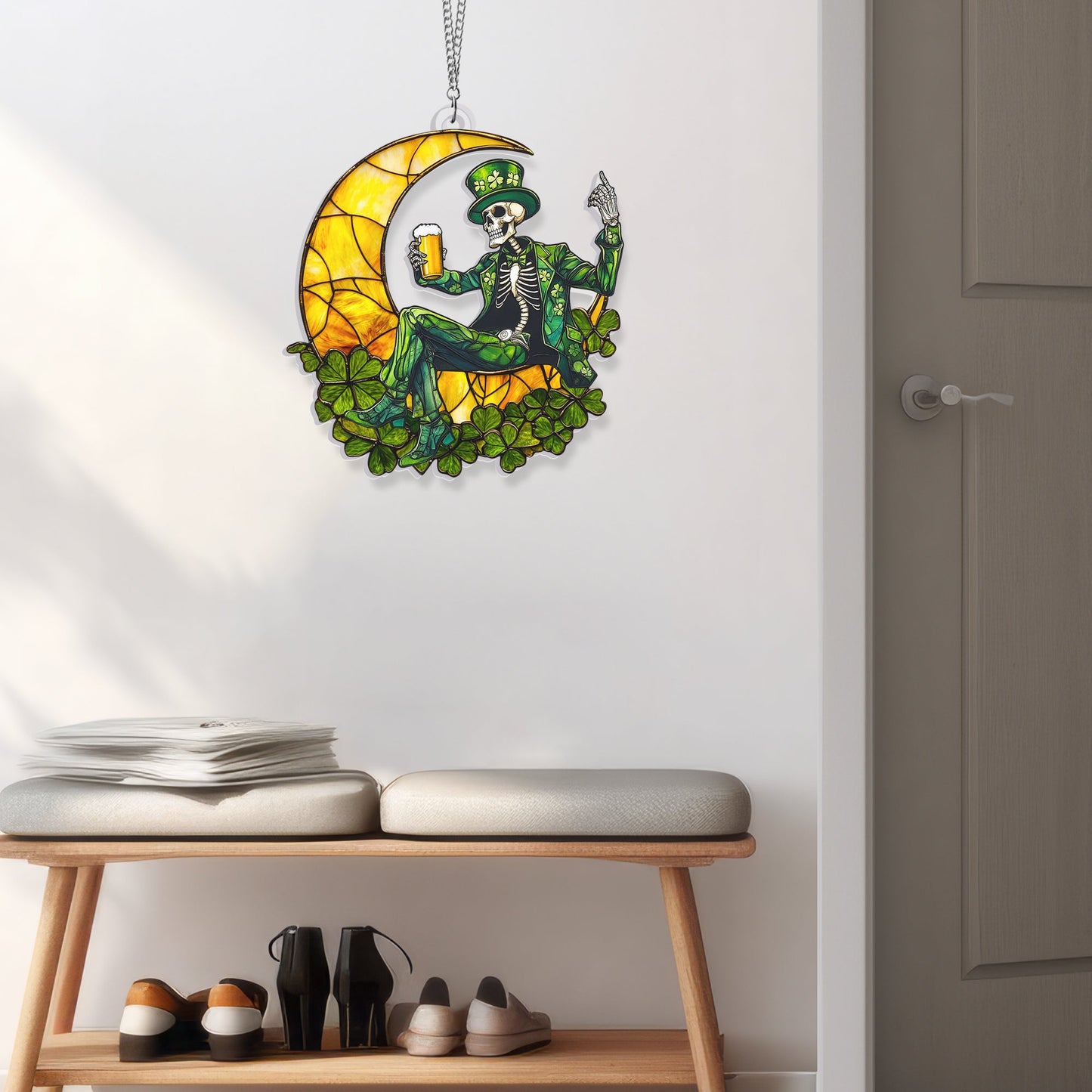 St Patrick's Day Skeleton Suncatcher Acrylic Hanging Sign VTM948AS