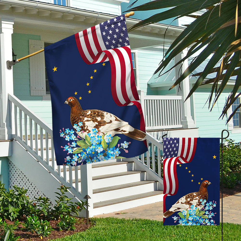 Alaska State  Willow Ptarmigan Bird and Forget-Me-Not Flower Flag MLN1141Fv10