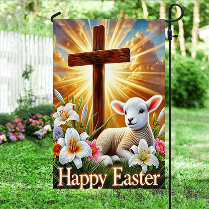 Lamb Christian Cross Happy Easter Flag MLN5158DNV