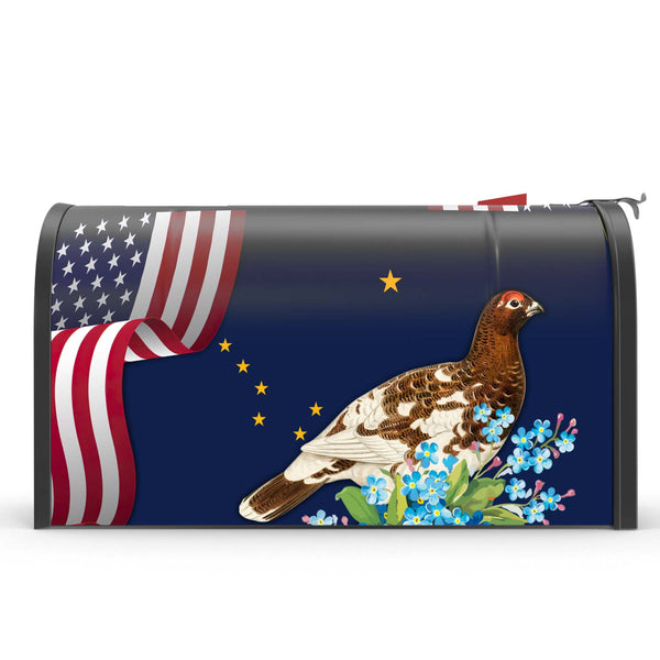Alaska State Willow Ptarmigan Bird and Forget-Me-Not Flower Mailbox Cover  MLN1141MBv10