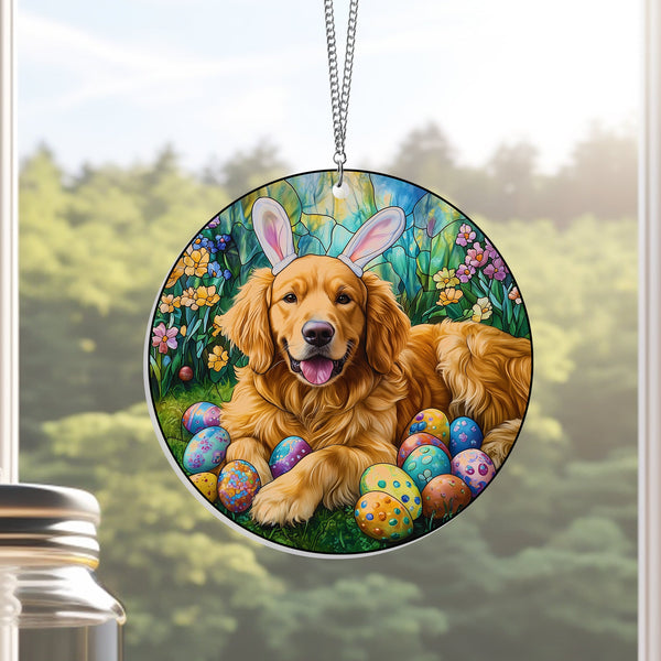Golden Retriever Easter Egg Hunt Acrylic Suncatcher Window Hanging VTM1228NGT