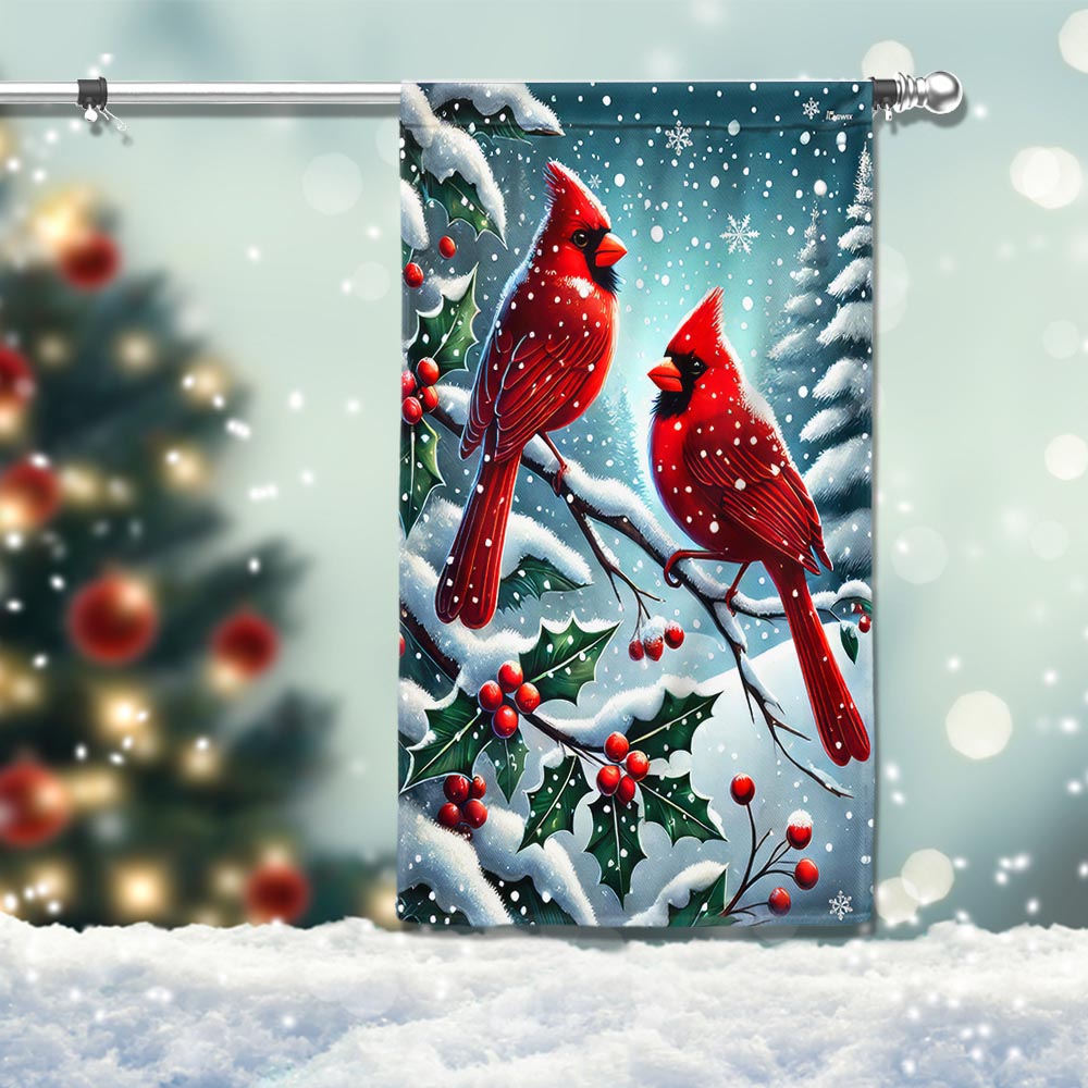 Cardinal Bird Christmas Flag TQN3797F