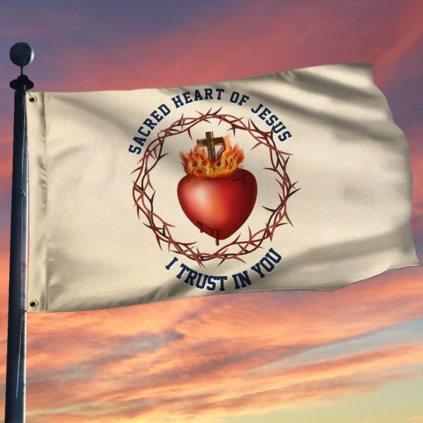 Flagwix American Flag - Sacred Heart Of Jesus I Trust In You Catholic Grommet Flag TQN1334GF