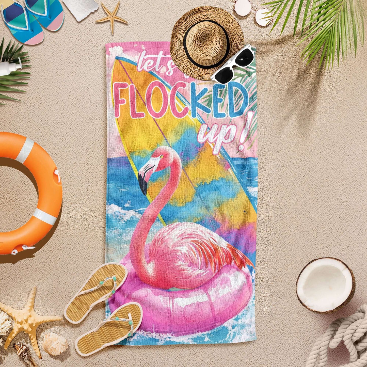 Pink Flamingo Summer Vibes Beach Towel VTM1337NGT