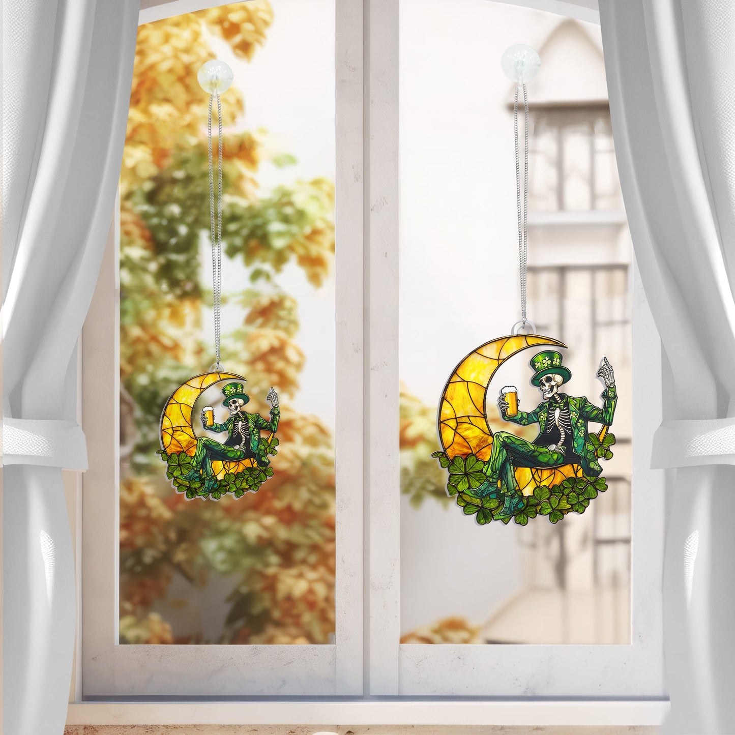 St Patrick's Day Skeleton Suncatcher Acrylic Hanging Sign VTM948AS