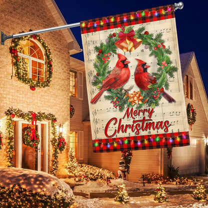 Cardinal Merry Christmas Cardinals in Wreath Flag MLN4099F
