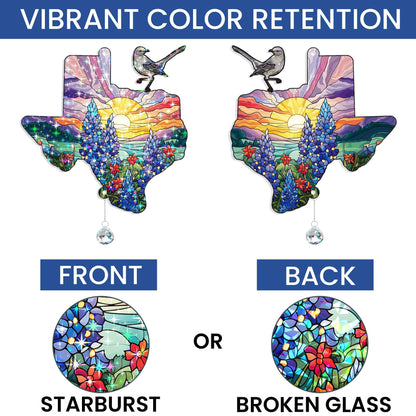 Texas with Northern Mockingbird and Bluebonnet, Texas Hologram Window Hanging TPT2759TNB