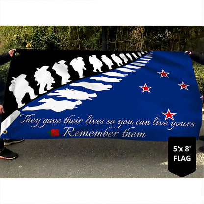Anzac Day New Zealand Grommet Flag They Gave Their Lives Remember Them LHA1950GF