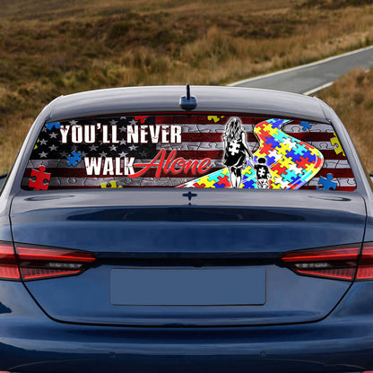 Autism Awareness Never Walk Alone, Mom For Son Rear Window Decal TPT2677TNB