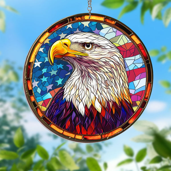 America Eagle 2 Layered Hanging Suncatcher HTT299WH