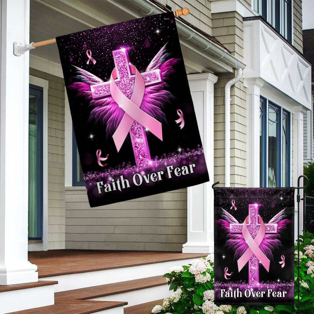 Breast Cancer Awareness Flag Faith Over Fear Cross TQN830F