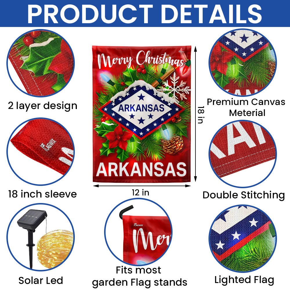 Arkansas Flag Merry Christmas Solar LED Garden Flag TQN4192SF