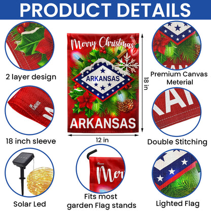 Arkansas Flag Merry Christmas Solar LED Garden Flag TQN4192SF