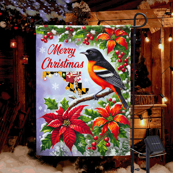 Maryland Christmas Baltimore Oriole Solar LED Garden Flag MLN4382SF