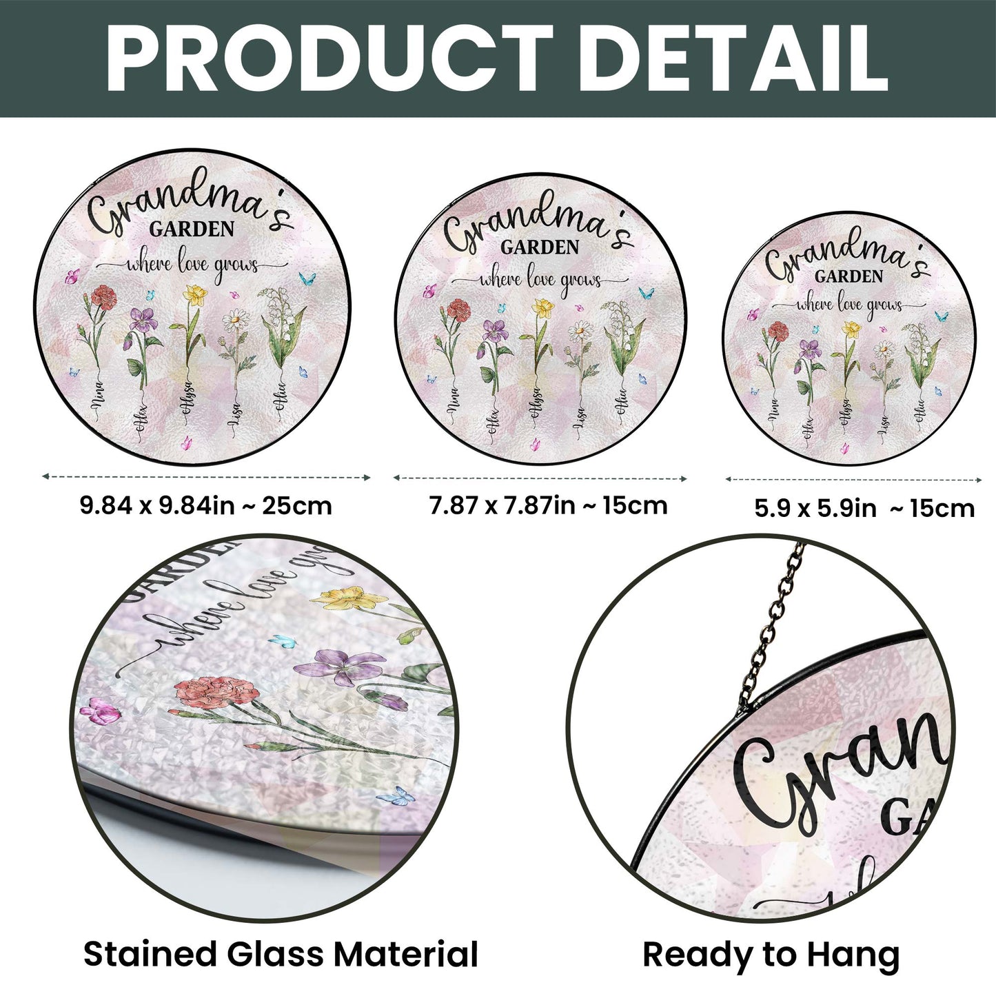 Personalized Grandma&#39;s Garden Stained Glass Suncatcher, Birth Month Flowers Stained Glass, Mothers Day Gifts For Nana Custom Garden Decor