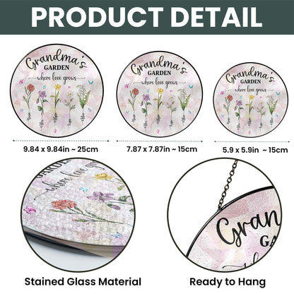 Personalized Grandma&#39;s Garden Stained Glass Suncatcher, Birth Month Flowers Stained Glass, Mothers Day Gifts For Nana Custom Garden Decor