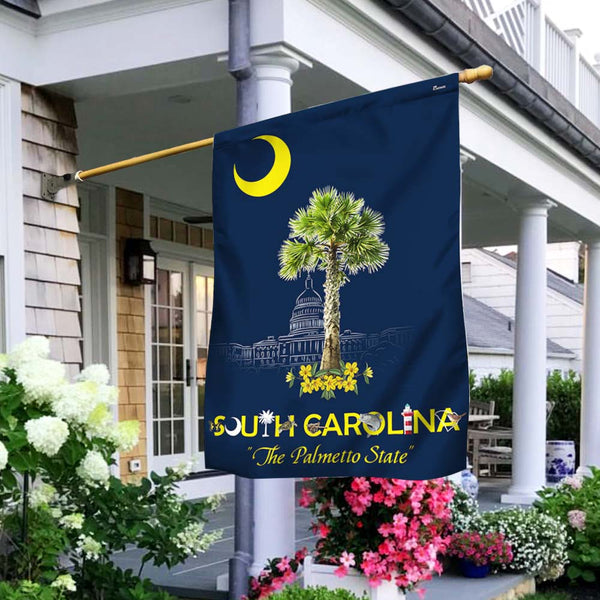 South Carolina Flag The Palmetto State Palm Tree and  Yellow Jessamine Flower Flag MLN1864F