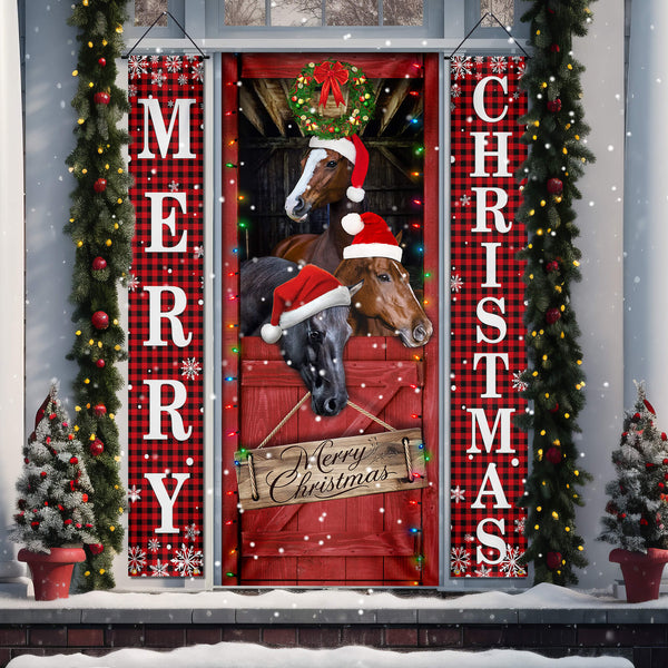 Funny Horses Merry Christmas Door Cover &amp; Banners TPT1385CB