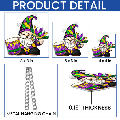 Mardi Gras Gnome Suncatcher, Fat Tuesday Carnival Parade Acrylic Hanging Sign TQN4678AS