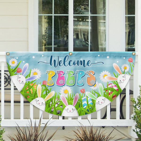 Easter Welcome Peeps Bunny Spring Time Non-Pleated Fan Flag TQN4975NTH