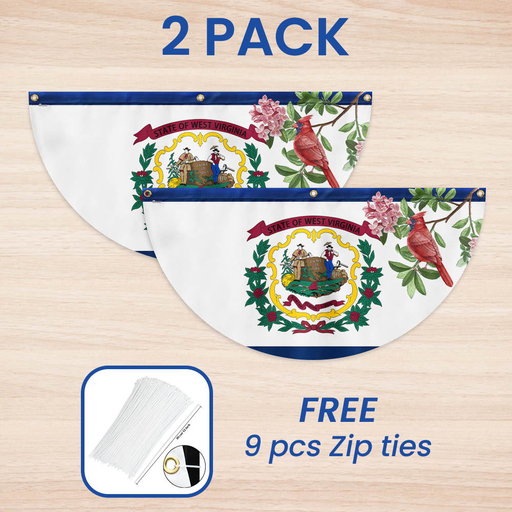 Cardinal and Rhododendron Flower, West Virginia Non-Pleated Fan Flag TPT1858FLv1