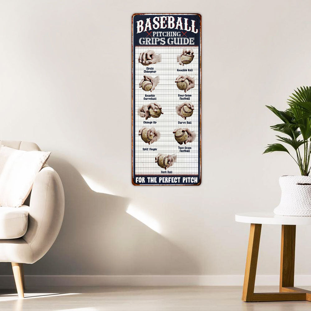 Baseball Pitching Grips Hanging Metal Sign