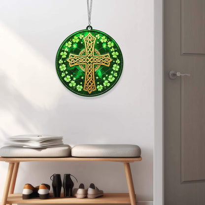 Irish Celtic Cross Shamrock St. Patrick's Day Acrylic Suncatcher Hanging Sign MLN5030AS