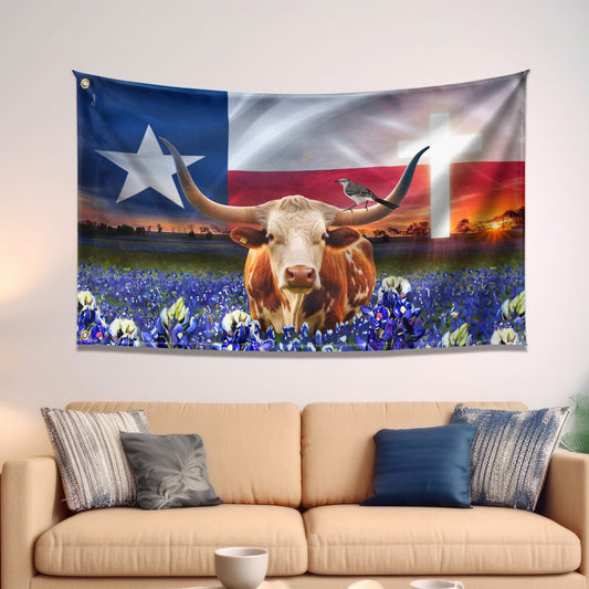 Texas Longhorn Cattle Flag That Place Forever In Your Heart Dorm Flag