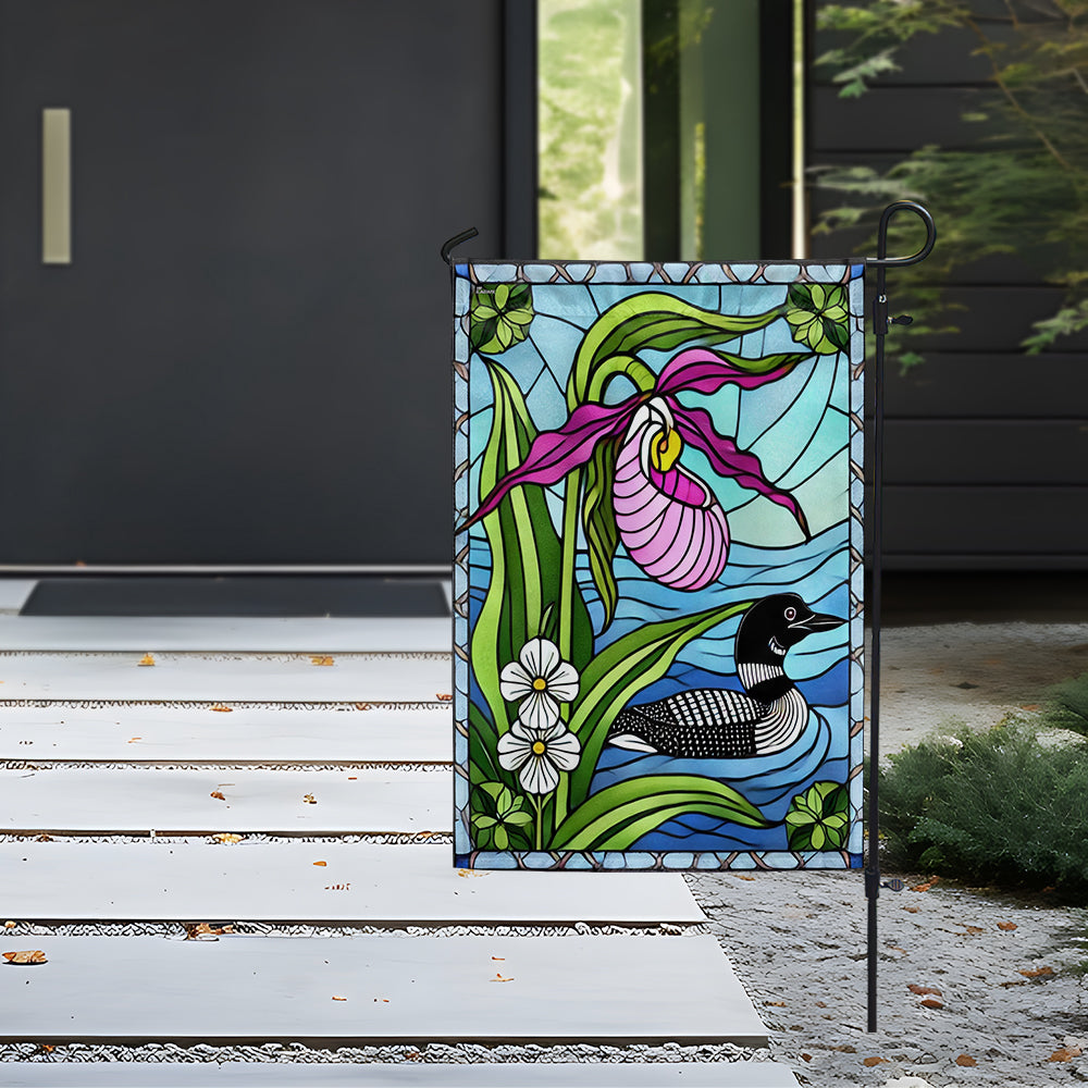 Lady's Slipper Flower and Loon Flag TQN3668F