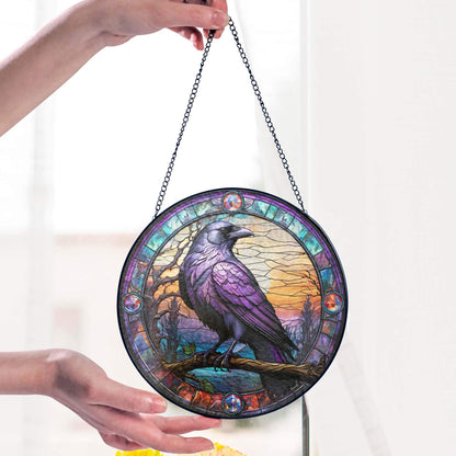 Raven Stained Glass Gothic Crow Stained Glass Suncatcher TPT2658TNB