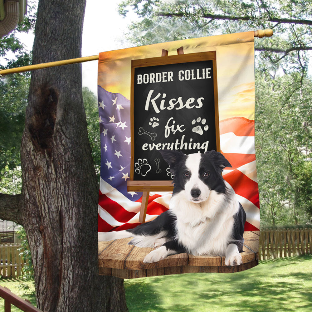 Border Collie Kisses Fix Everything Flag QNK1035Fv2