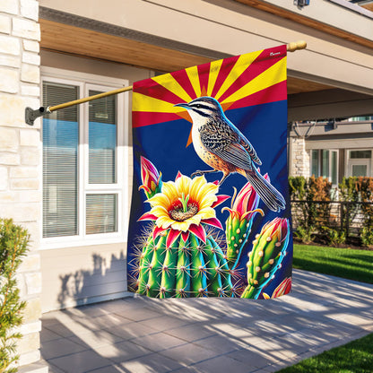 Arizona Cactus Wren and Saguaro Cactus Blossom Flag MLN3314F