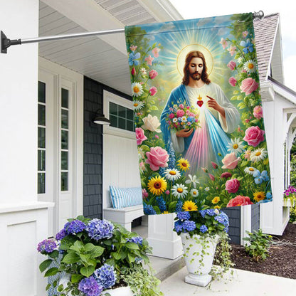 Jesus Holding Flowers Garden Spring Flag VTM1100TNB
