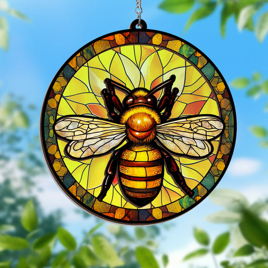 Bee Hippie 2 Layered Hanging Suncatcher MLN3847WH