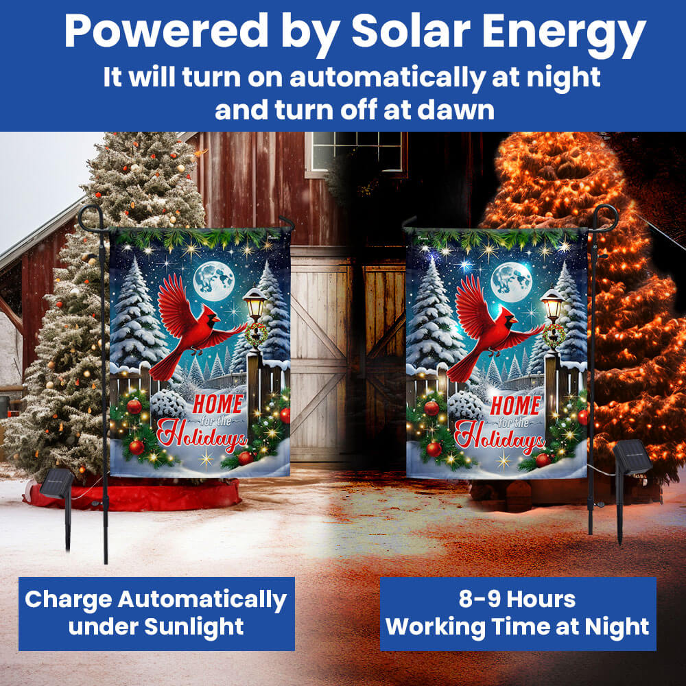 Cardinal Christmas Memorial Home For The Holidays Solar LED Garden Flag TQN4132SF