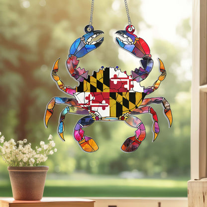 Maryland State Flag Maryland Crab Acrylic Suncatcher Hanging Sign VTM1017AS