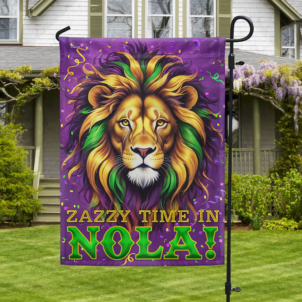 Mardi Gras Lion Zazzy Time In Nola Flag TQN4633F