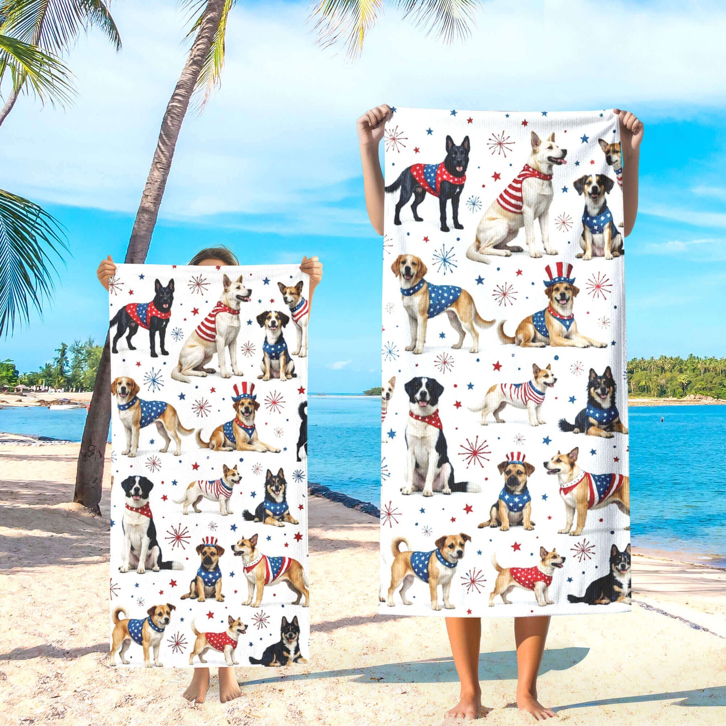 Patriotic Dogs American Beach Towel VTM1354TNB